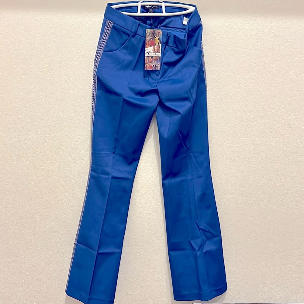 NWT Spiegal Trousers Size 2 Blue Sheen Boot Leg Make a Statement Stunning